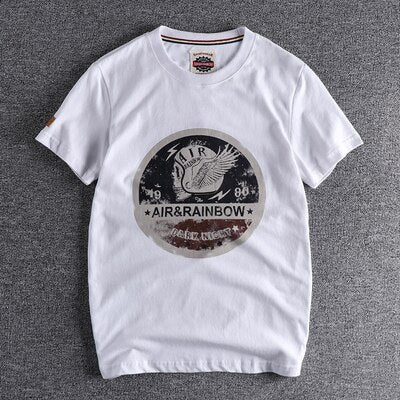 America Retro T-Shirt with vintage print on white cotton fabric, short sleeves.