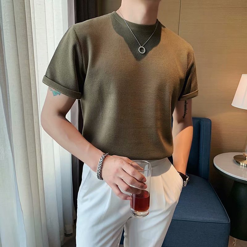 Antonios Round Collar Short Sleeve T-shirt for men in stylish summer design.