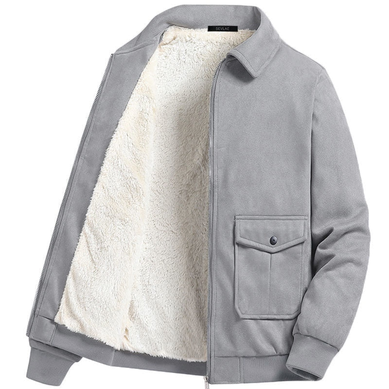 Grey Antonios Suede Winter Fur Jacket with fleece lining for men, casual and elegant style.