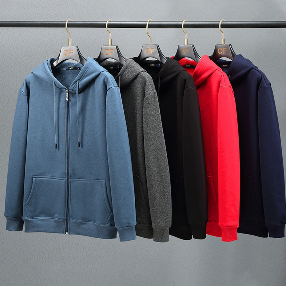 Antonios Solid Hooded Jacket Men in various colors hanging on a rack.