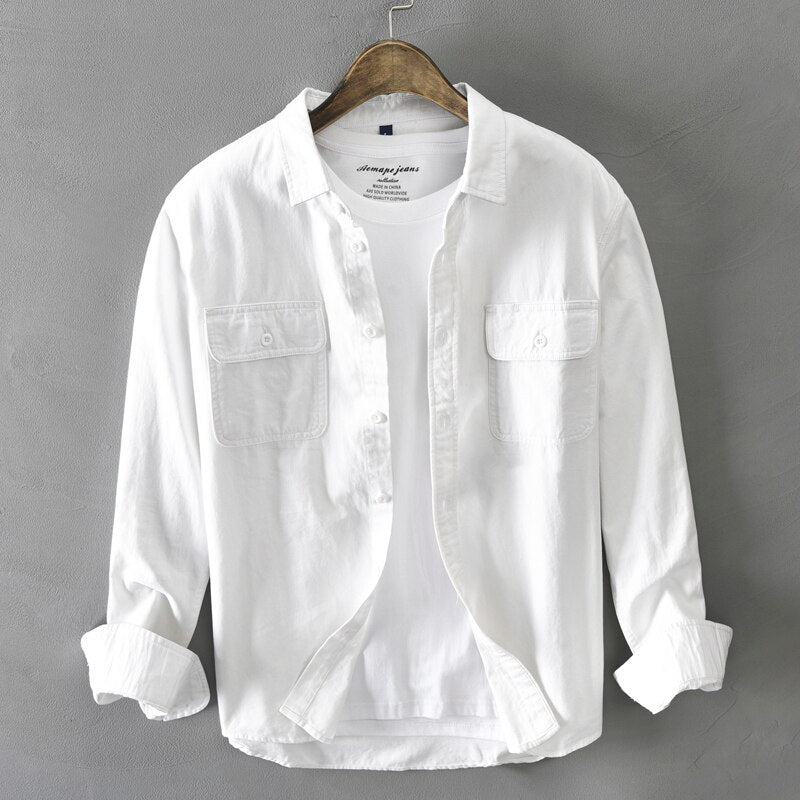 AntoniosClothing Cotton Long Sleeve Shirt, classic collar, organic cotton, men's casual elegant style.