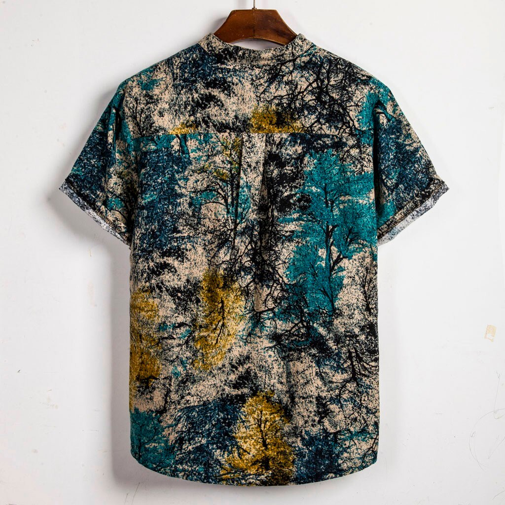 Men's Antonios Casual Hawaiian Short-Sleeve Shirt, cool linen fabric, perfect for summer outings.