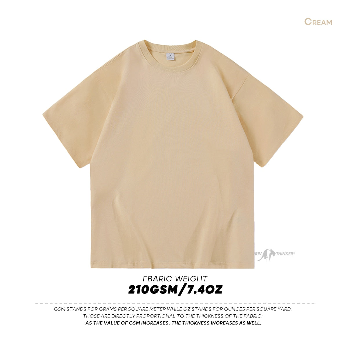 Antonios Oversized Casual Cotton T-Shirt in cream, heavyweight cotton, short sleeves, ribbed crew neck.