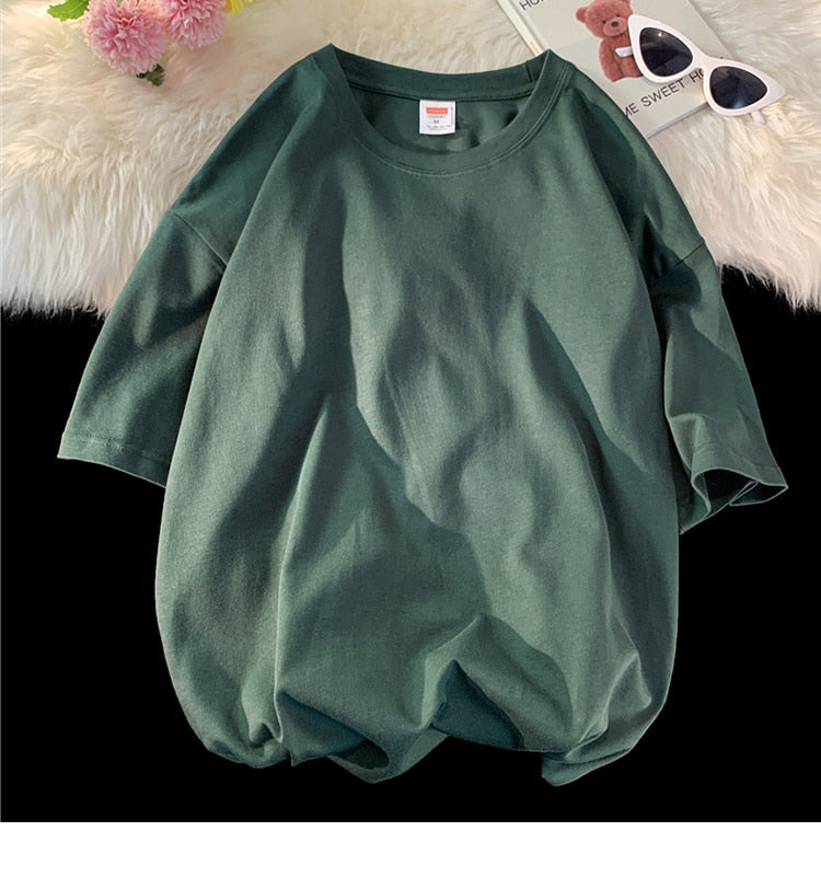Antonios Oversized Casual Cotton T-Shirt in green, featuring short sleeves and a relaxed fit.