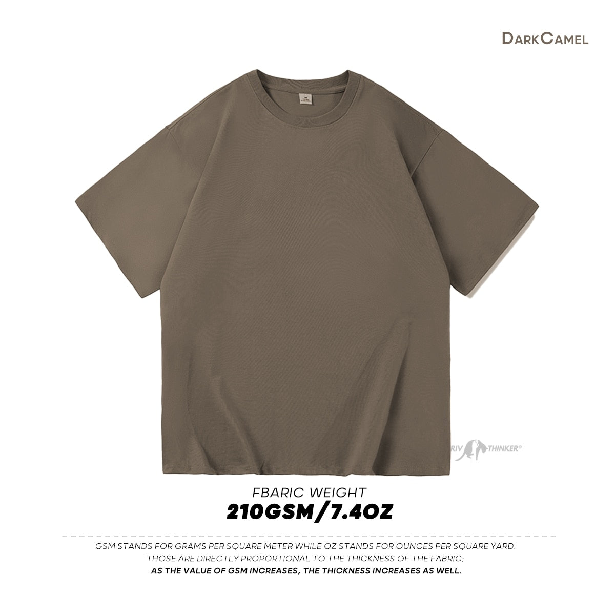 Antonios Oversized Casual Cotton T-Shirt in dark camel, 210 GSM heavyweight fabric.
