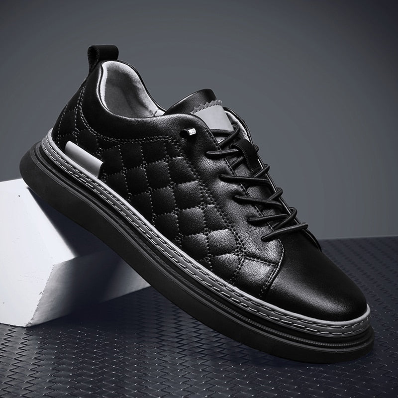 Antonios Design Genuine Leather Black Sneakers for men, breathable and comfortable casual wear.