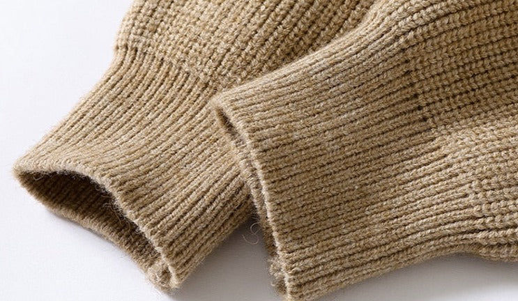Antonios Large Winter Sweater Men, wool and viscose polyester, ribbed texture, beige color, warm and cozy for winter.