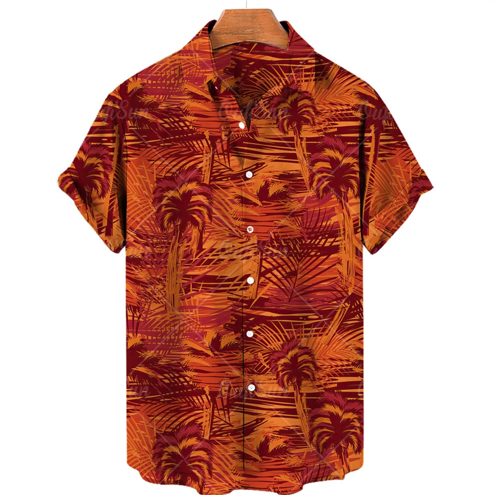 AntoniosClothing Hawaiian Summer Short-Sleeve Shirt, striped pattern, men's smart casual wear, breathable fabric.