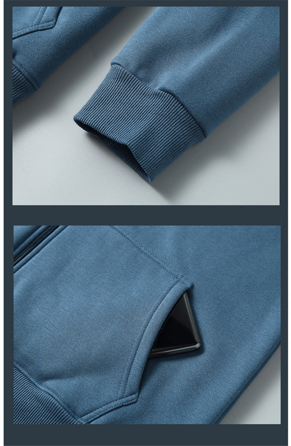 Blue Antonios Solid Hooded Jacket with cuffed wrists and front pocket detail.