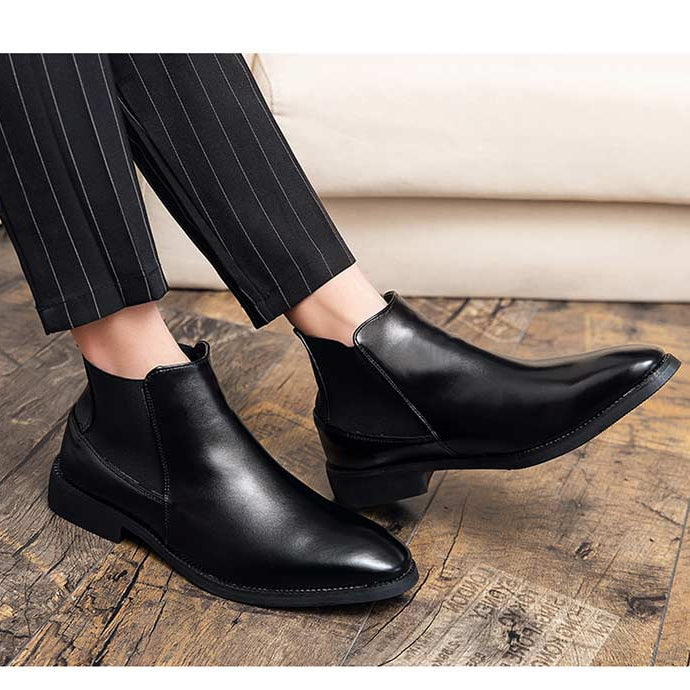 Antonios Business Black Leather Boots, sleek eco-friendly design, non-slip outsole, versatile style.