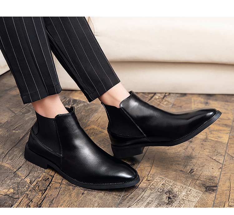 Antonios Business Black Leather Boots, sleek eco-friendly design, non-slip outsole, versatile style.