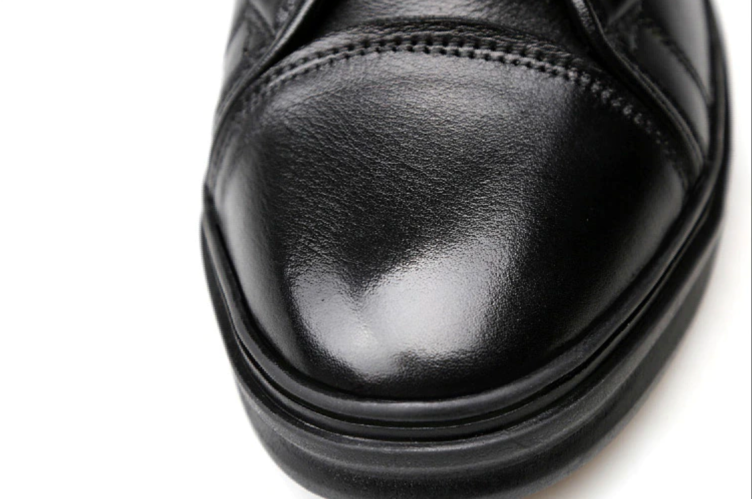 Close-up of AntoniosClothing Genuine Leather Black High-Shoes showing sleek finish.