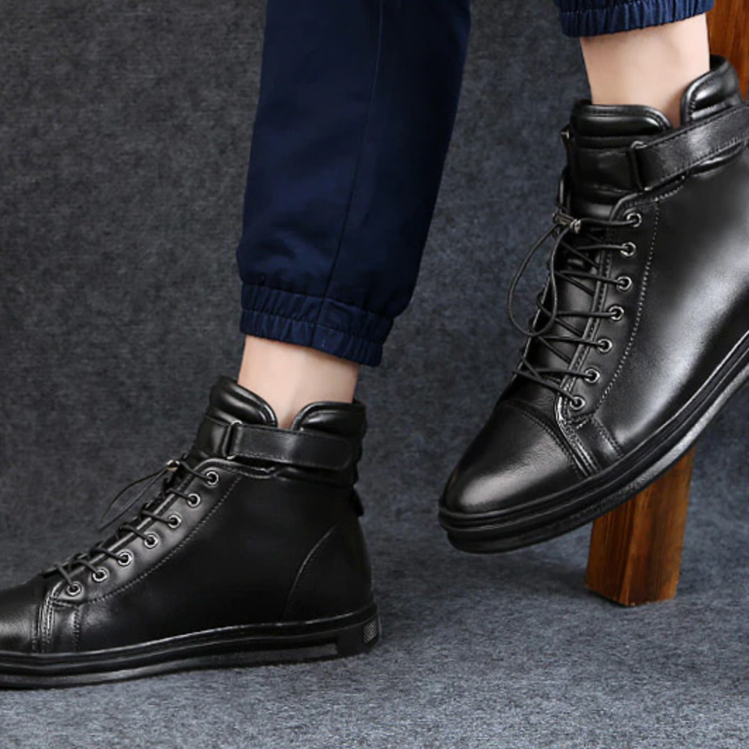 AntoniosClothing genuine leather black high-shoes for men, Italian design, casual wear.