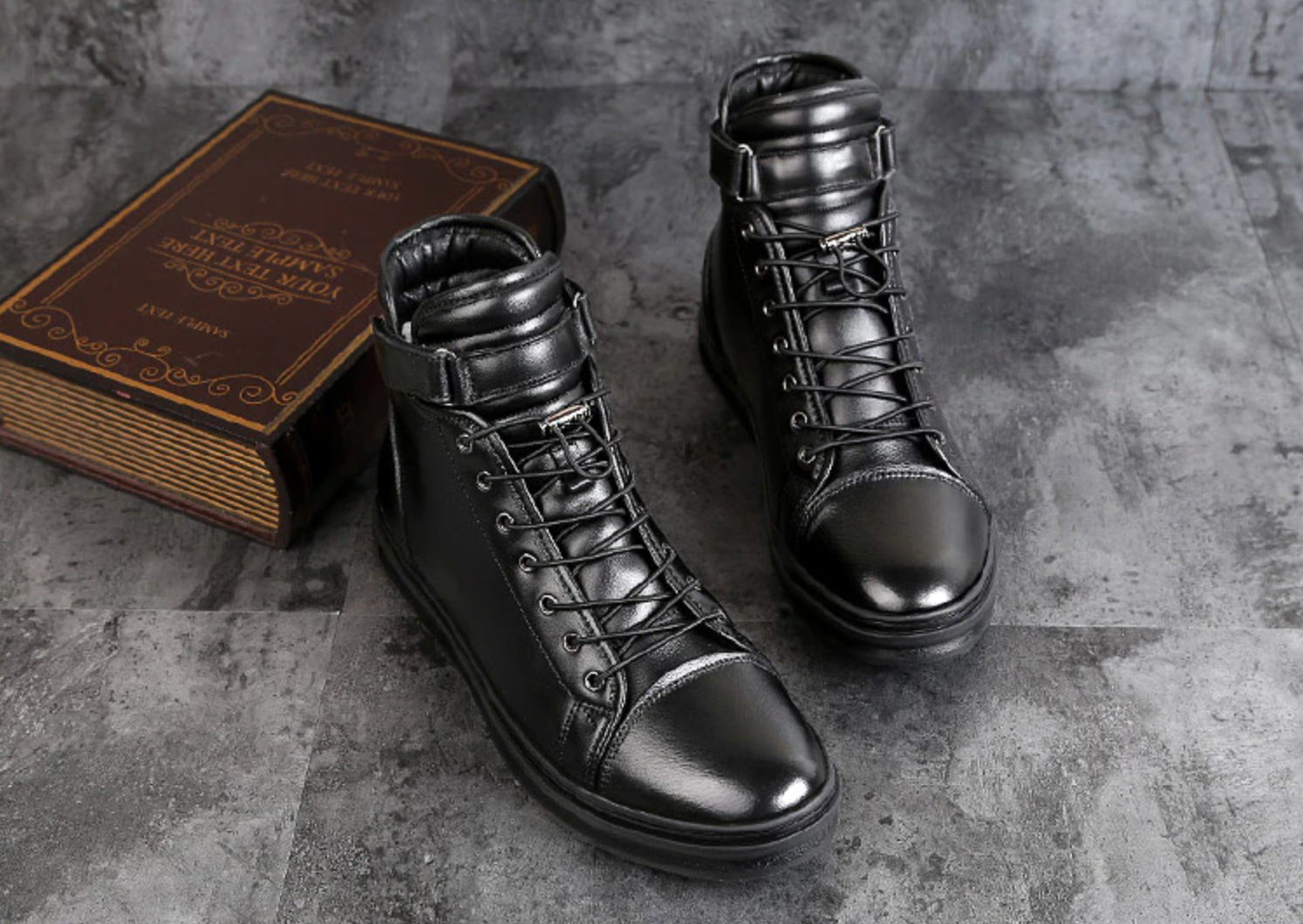 AntoniosClothing genuine leather black high-shoes for men with Italian design.