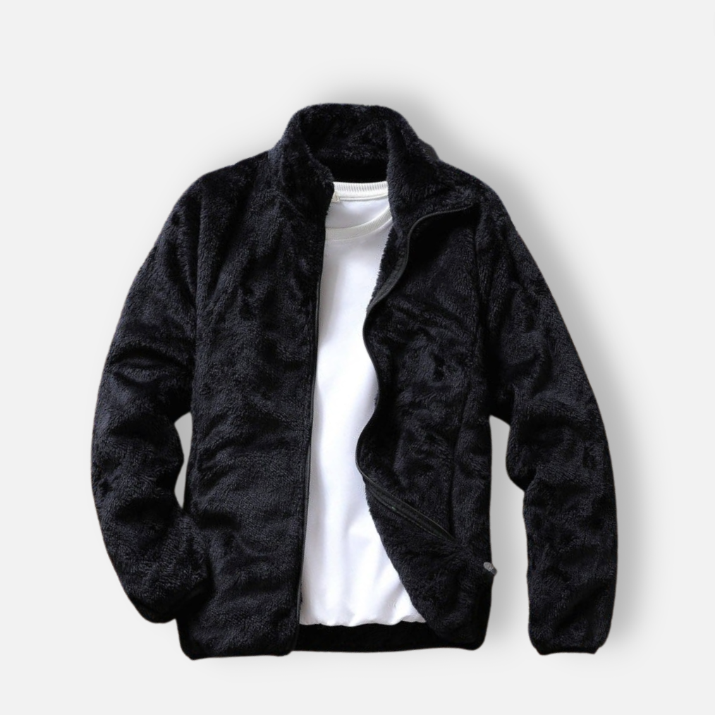 AntoniosClothing Fluf Korean Jacket in black velvet, casual men's winter wear.