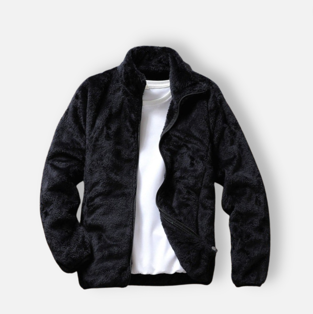 AntoniosClothing Fluf Korean Jacket in black velvet, casual men's winter wear.