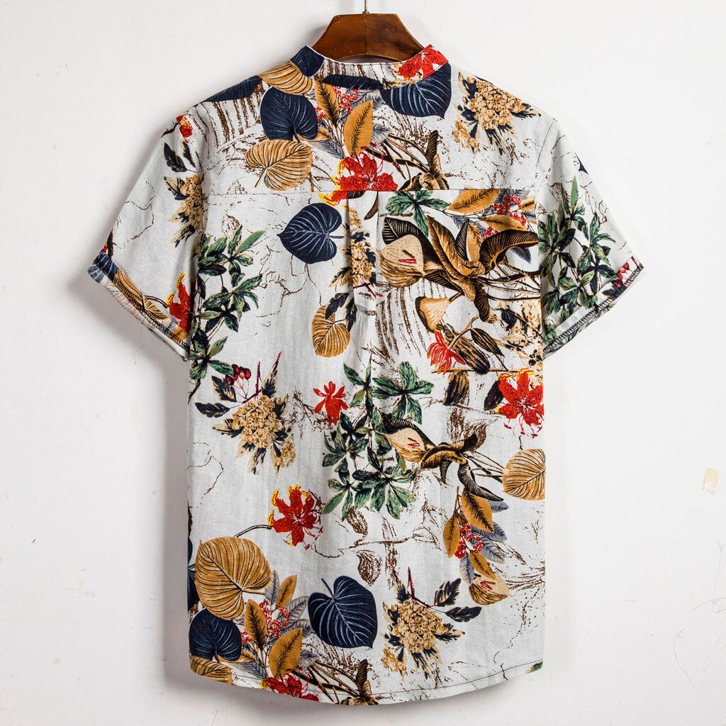 Antonios Hawaiian Printed Shirt with vibrant tropical pattern, perfect for summer style.