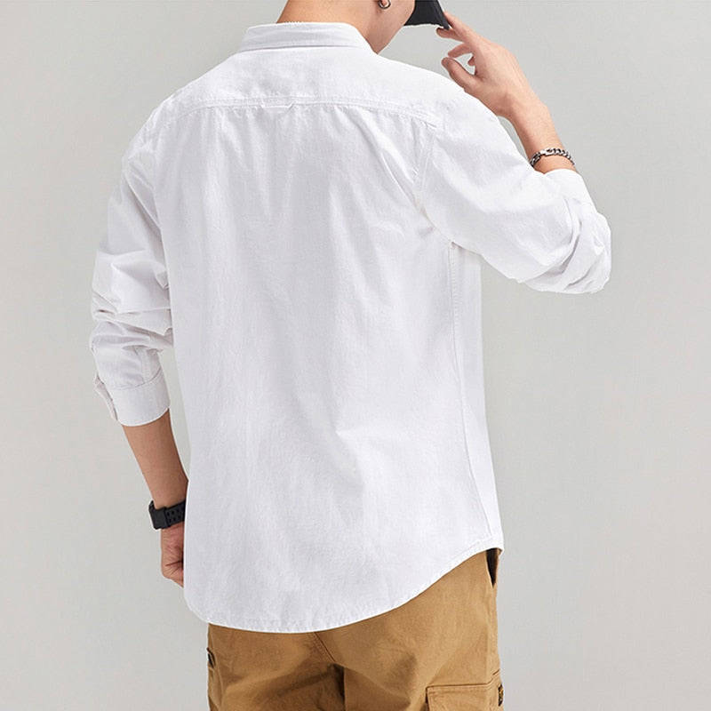 AntoniosClothing cotton long sleeve shirt in white, featuring a classic collar and casual elegance, ideal for men.