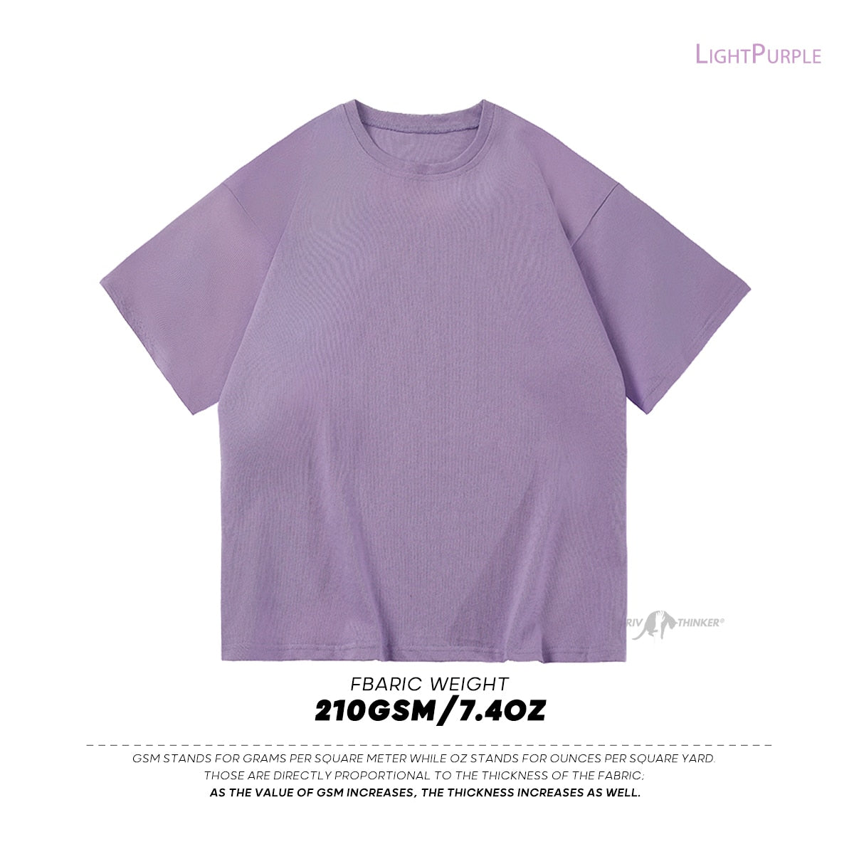 Light purple oversized cotton t-shirt, 210GSM, breathable fabric.