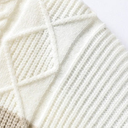 Antonios Large Winter Sweater Men detail showing knit pattern with cream and beige colors.