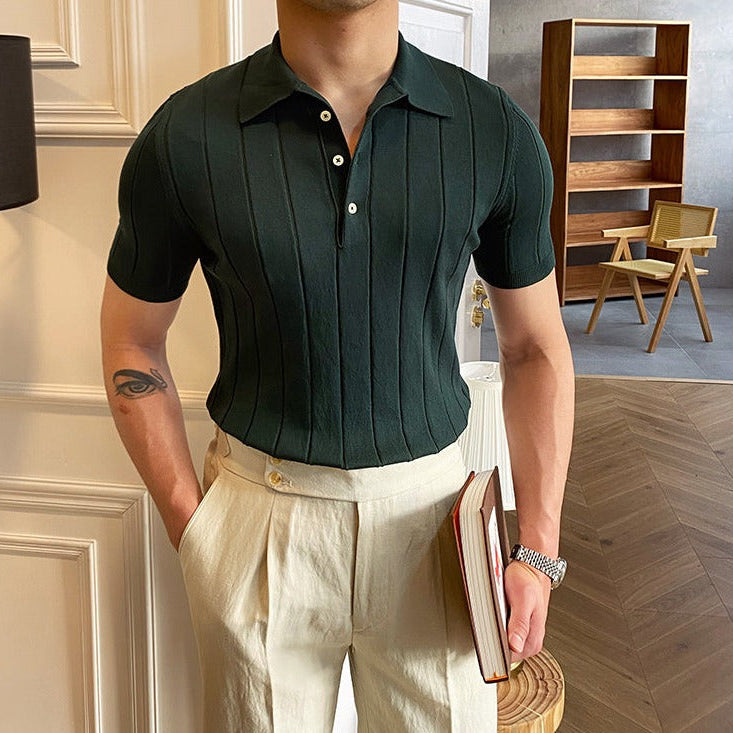 Men's AntoniosClothing Polo Italy T-Shirt in green with a modern slim fit and stripe pattern.