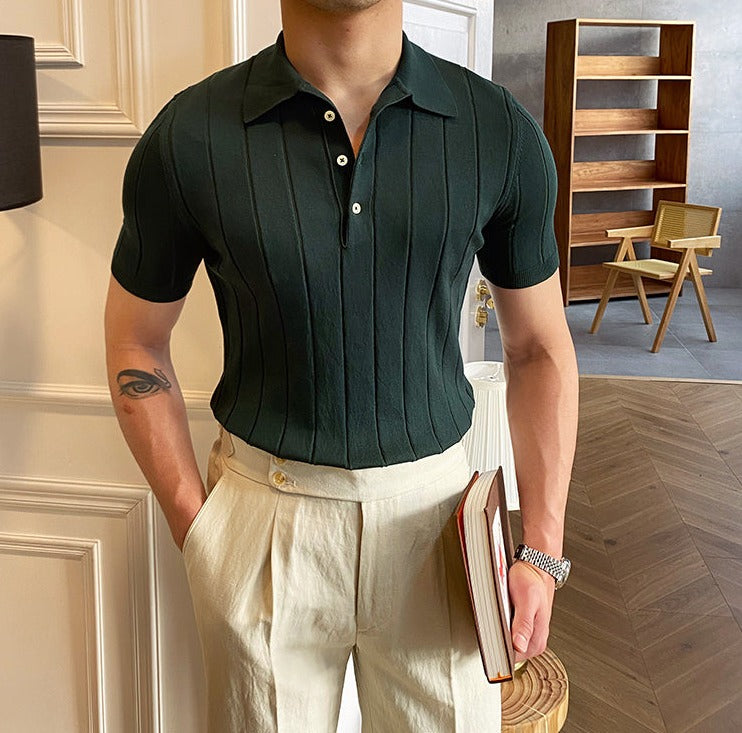 Men's AntoniosClothing Polo Italy T-Shirt in green with a modern slim fit and stripe pattern.