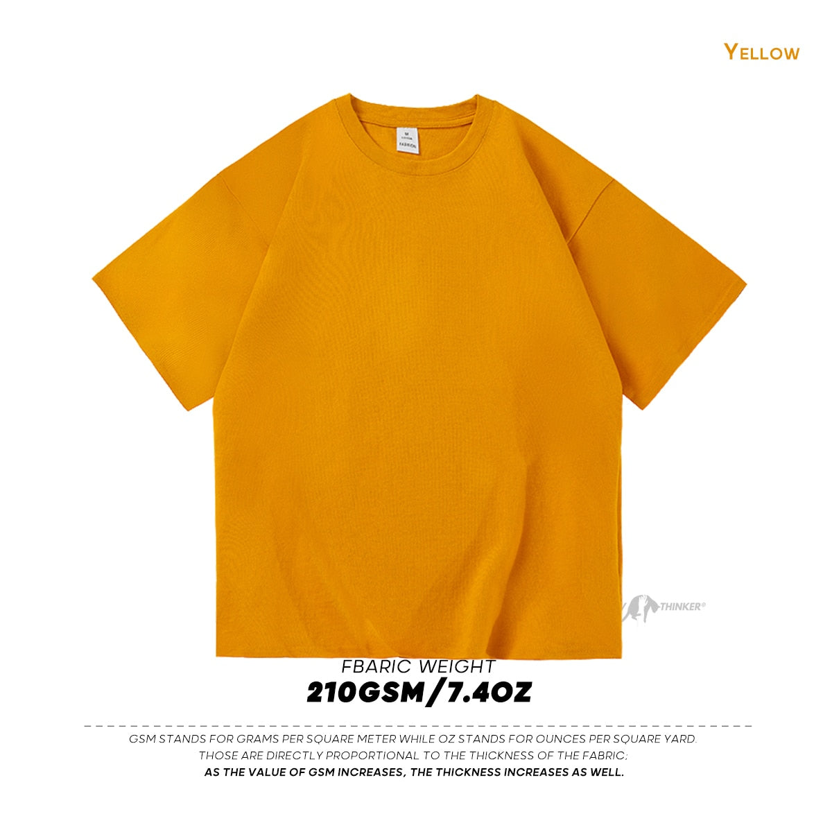 Yellow oversized casual cotton t-shirt, 210 GSM fabric weight.