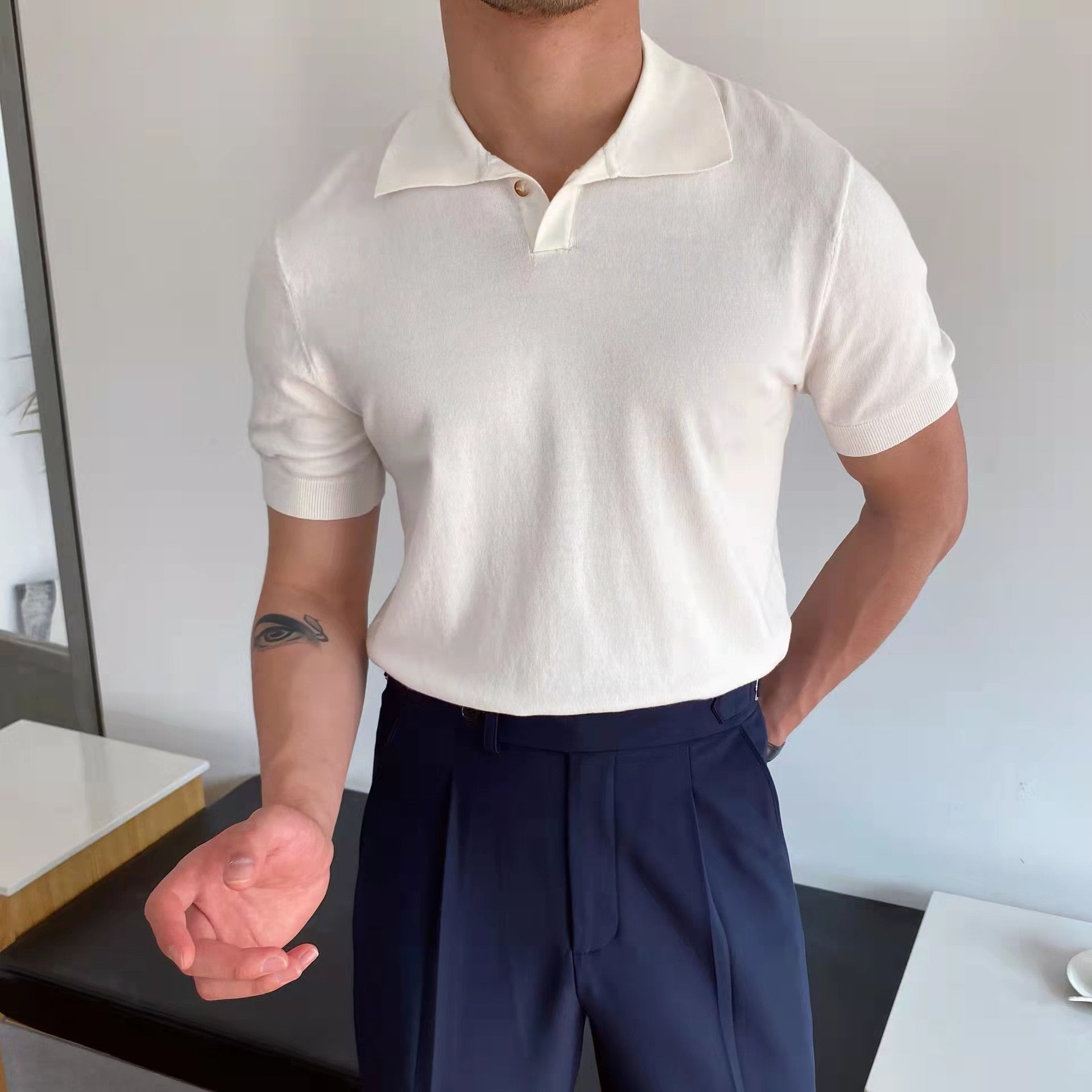 AntoniosClothing England Men T-Shirt in white, smart casual style, breathable acrylic fabric.