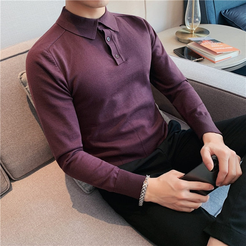 Antonios Casual Slim Long Sleeved Polo T-Shirt for Men, 100% cotton, solid vibrant design.