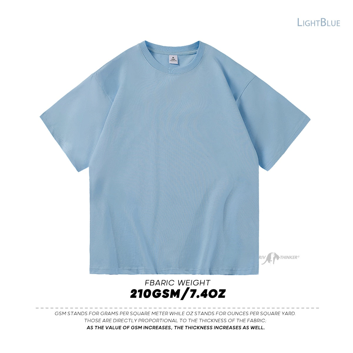 Light blue Antonios Oversized Casual Cotton T-Shirt, breathable heavyweight fabric, short sleeves.