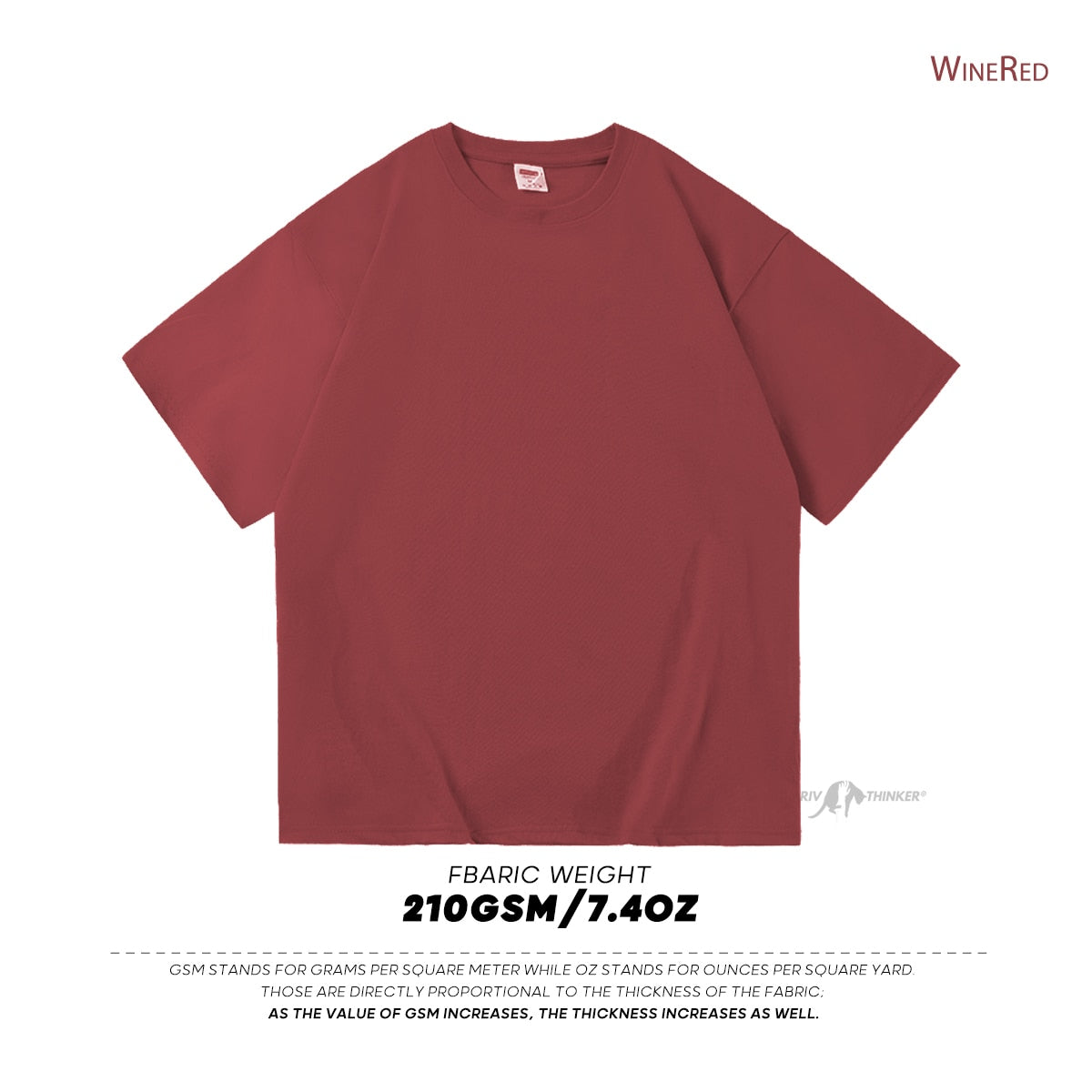 Antonios Oversized Casual Cotton T-Shirt in wine red with relaxed fit and crew neck.