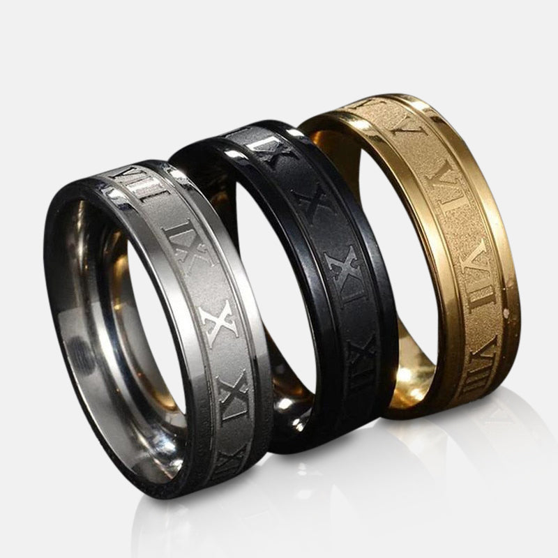 Antonios Vintage Design Ring Men in stainless steel with hand-engraved details and an ornate setting.