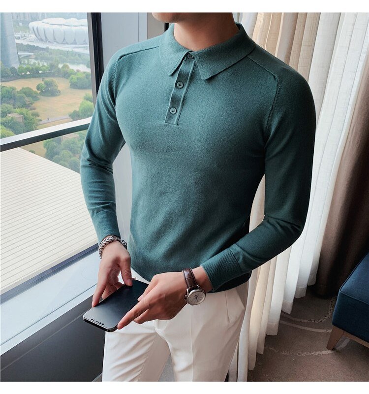 Antonios Casual Slim Long Sleeved Polo T-Shirt Men - Antonios