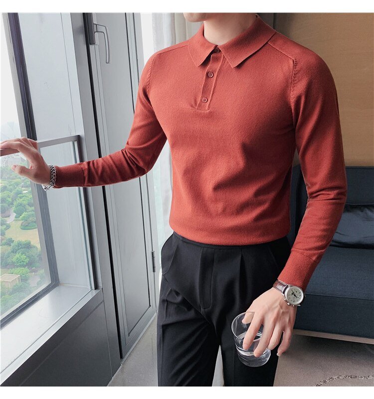 Antonios Casual Slim Long Sleeved Polo T-Shirt Men - Antonios