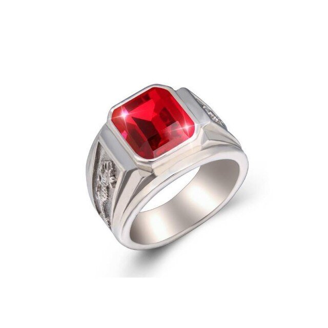Antonios Rubin Stainless Steel Ring Men - Antonios