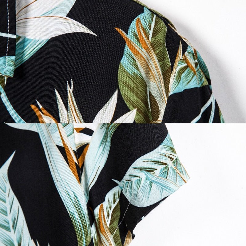 Black Hawaiian Floral Print Short Sleeve Shirt - Antonios