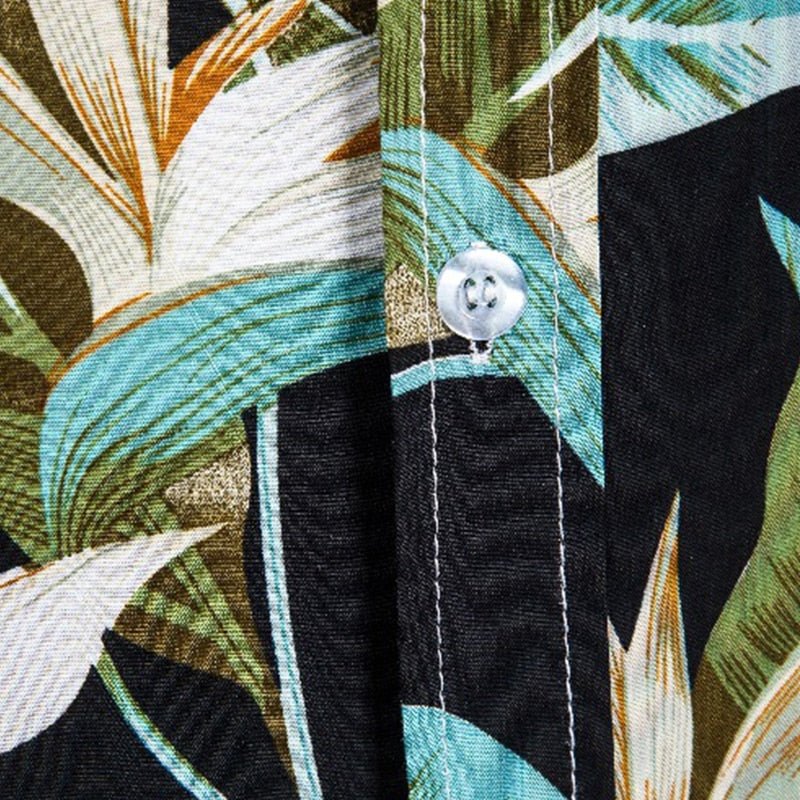 Black Hawaiian Floral Print Short Sleeve Shirt - Antonios