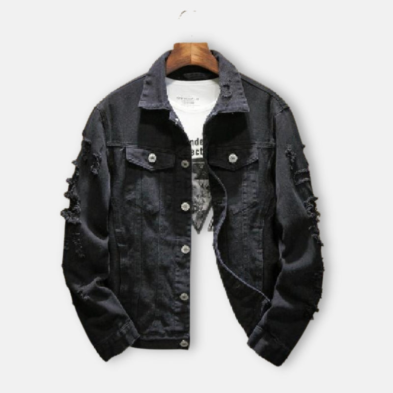 Stylish Antonio Ripped Jacket in black with distressed details.