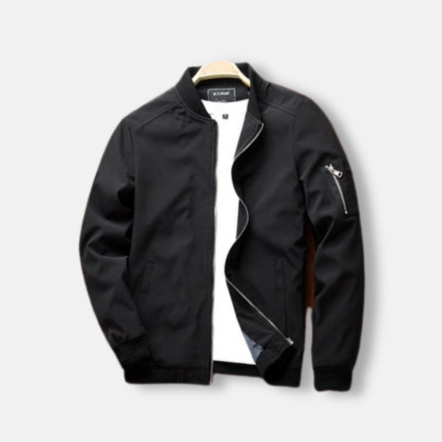 Antonio Bomber Jacket in black, lightweight and trendy, suitable for autumn nights.