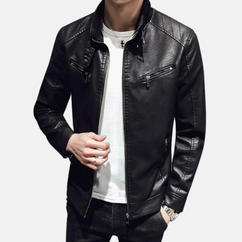 Antonios Randy Leather Jacket for men in black, crafted from high-quality leather, offering comfort, warmth, and style.