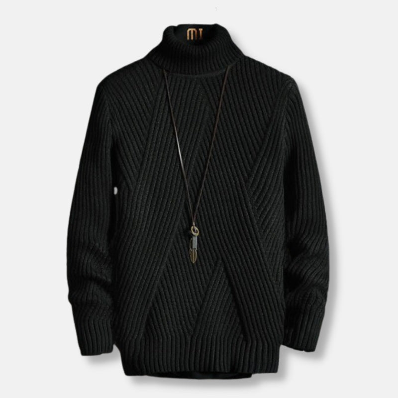 Antonios Turtleneck Sweater with striped pattern in black.