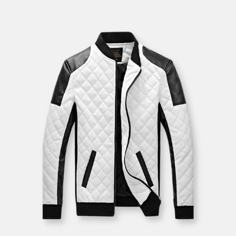 Antonios Biker Jacket in black and white leather, stylish and comfortable.