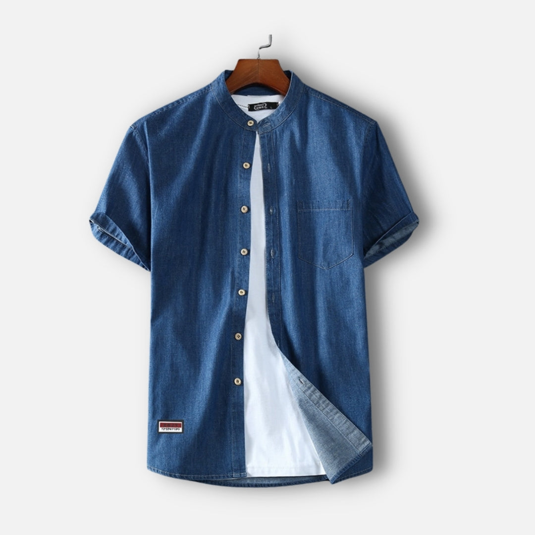 Antonios Impulse Cotton Blue Shirt with gradient design, smart casual style, breathable and comfortable for summer wear.