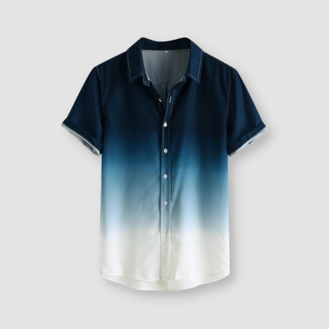 Gradient Cotton Loose Shirt for Men in Navy Blue, Casual Summer Wear