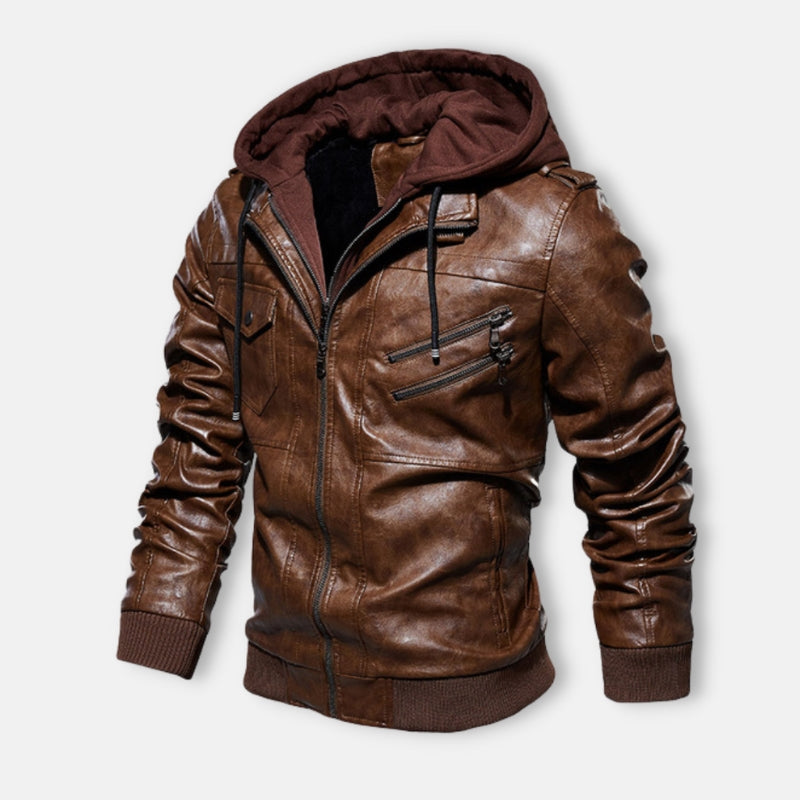 Antonios Leather Italian Jacket, men's brown leather, stylish and warm for colder months.
