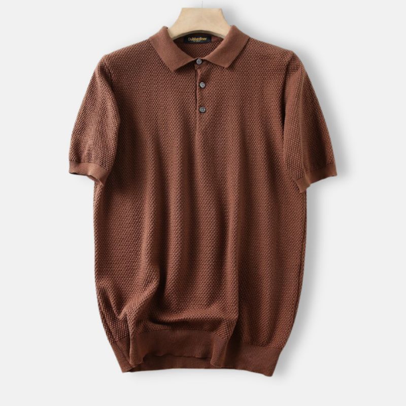 Men's brown business knitting polo short sleeve t-shirt made of 100% cotton.