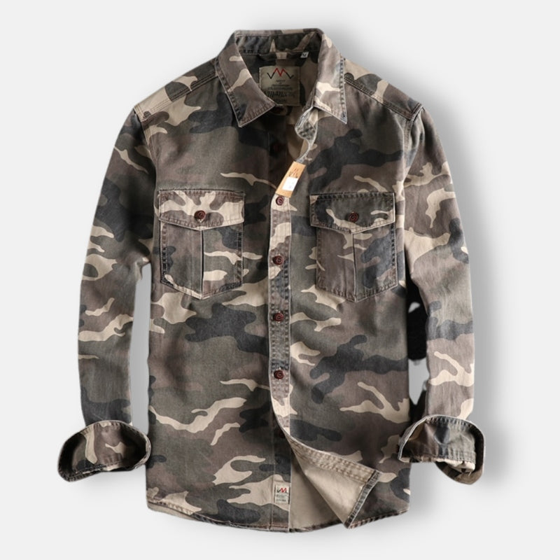Antonios Camouflage Cargo Shirt for Men made from organic cotton with classic collar.