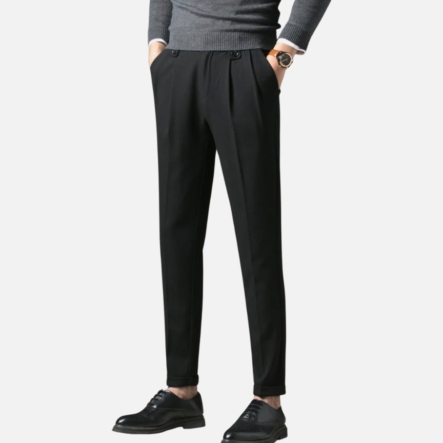 Antonios Casual Carrot-Fit Pants in black, cotton full-length trousers for men.