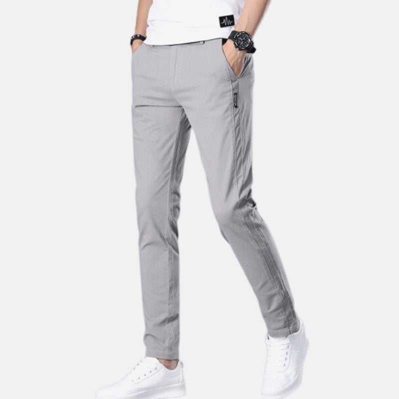 Antonios Perfect Fit Casual Pants Men in gray, soft-touch cotton, full-length design.