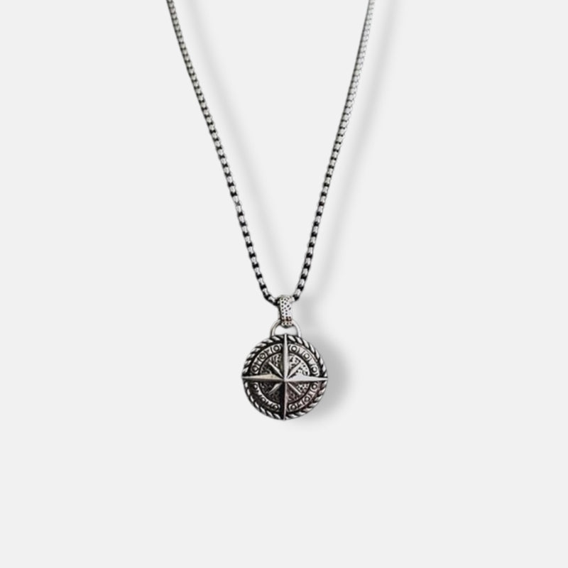 Antonios vintage stainless steel necklace featuring a compass pendant for men.
